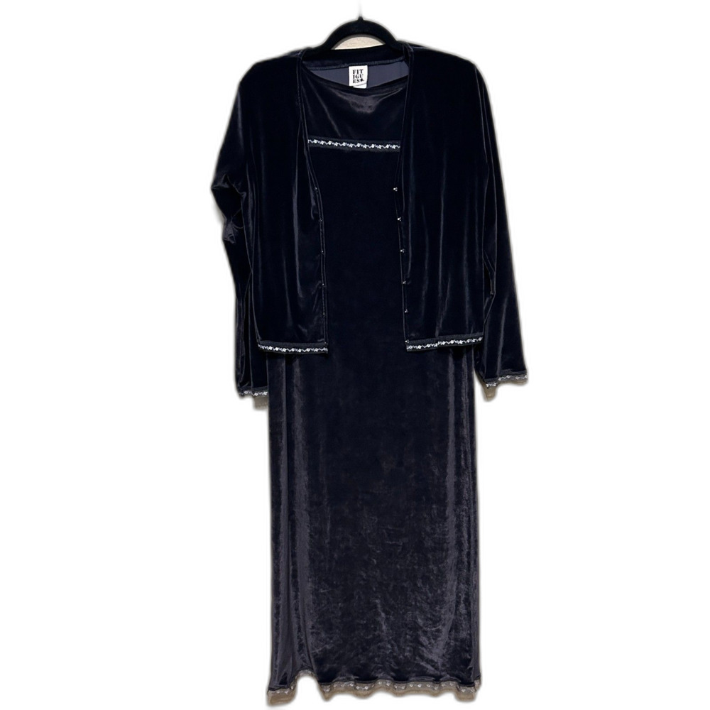 Fitigues Velvet Midi Dress Jacket Set Women Medium Purple Modest Holiday USA